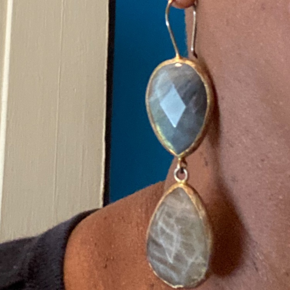 Labradorite Double Teardrop Earrings